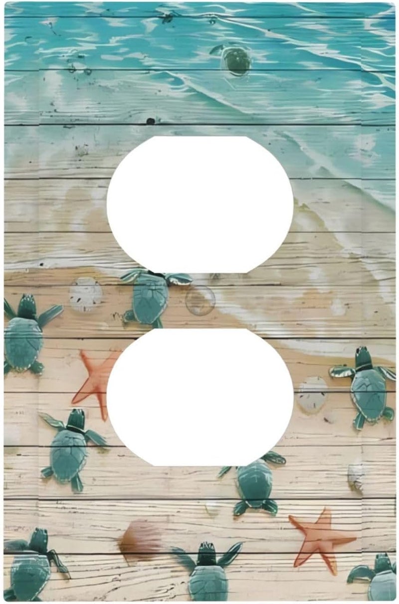 ranedula Art Blue Green Sea Ocean Beach Turtle Duplex Switch Wall Plate Decorative Electrical Receptacle Outlet Cover Standard Size 1-Gang Socket Plug Covers Bathroom Shower Room Marine Decor - Image 1